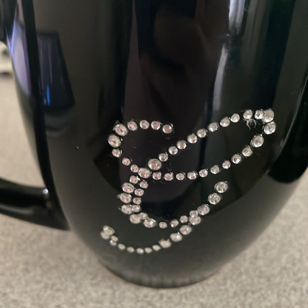 Black Mug with Rhinestone initial G Design - Picture 2 of 5